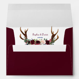 Enveloppe Chic Bourgogne Marsala Floral Antlers Mariage