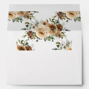 Enveloppe Chic Brown Cream Roses Automne Floral Green A7