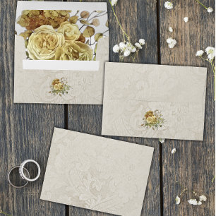 Enveloppe Chic Chic Yellow Roses et Crème Mariage damassé