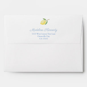 Enveloppe Chic Citrons Bleu Et Blancs Adresse de retour