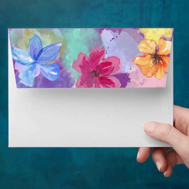 Enveloppe Chic Colorful Floral Wedding  (Hand)