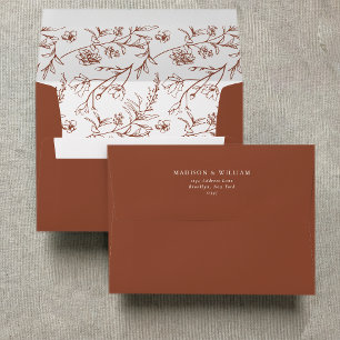 Enveloppe Chic croquis floral Texte Mariage en terre cuite