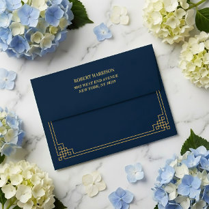 Enveloppe Chic Élégant Bleu Marine et Or 80ème Ann