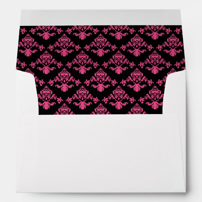 Enveloppe Chic élégant rose chaud et noir Damask (Dos (Bas))