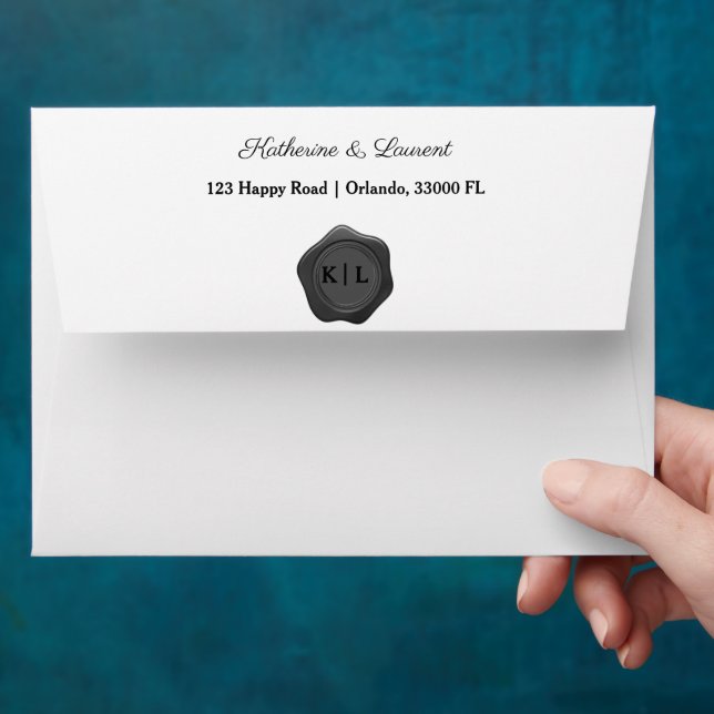 Enveloppe Chic Faux Dark Silver Wax Seal & Initiales Personn (Hand)