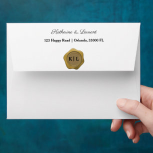 Enveloppe Chic Faux Sceau de cire d'or et initiales personna