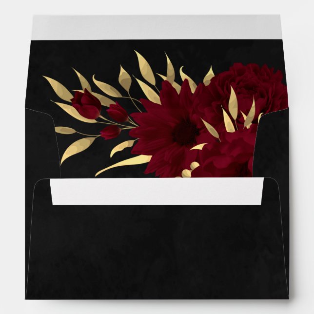 Enveloppe chic fleurs bordeaux or feuille botanique (Dos (Bas))
