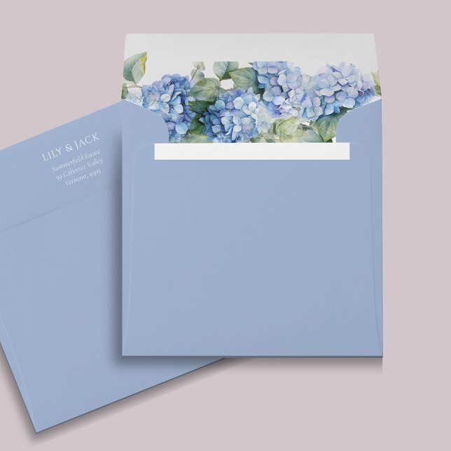 Enveloppe Chic Floral Blue Hydrangea Mariage d'événement (Créateur téléchargé)