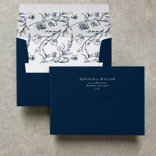 Enveloppe Chic Floral Texte Marine Mariage bleu