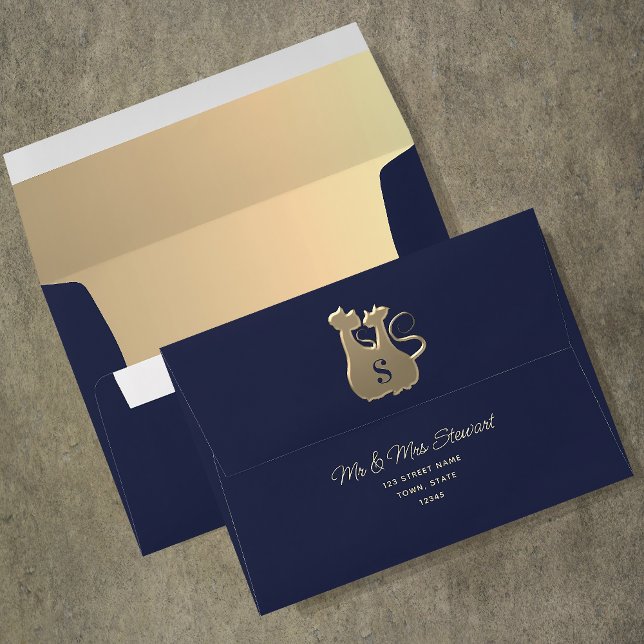 Enveloppe Chic Gold et Mariage bleu marine (Créateur téléchargé)