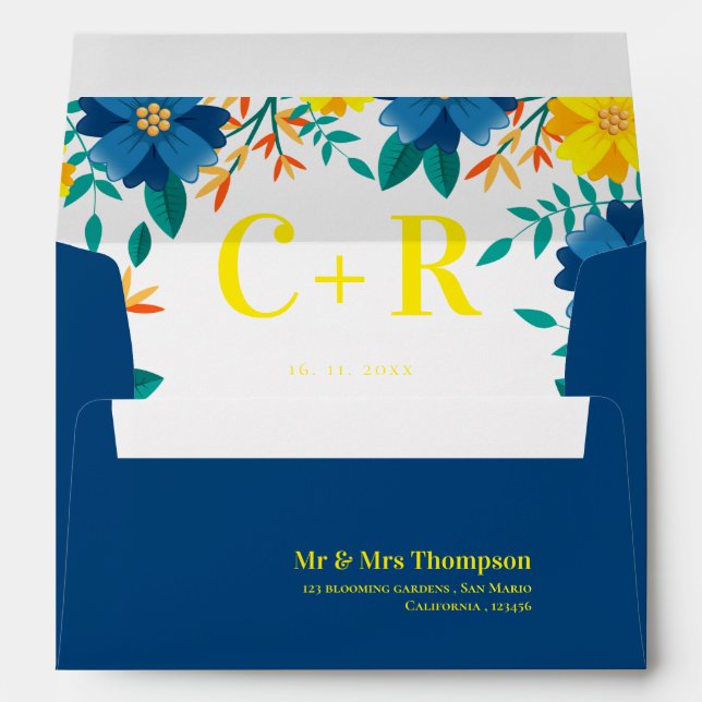 Enveloppe Chic Joli Mariage Floral Jaune (Dos (Bas))