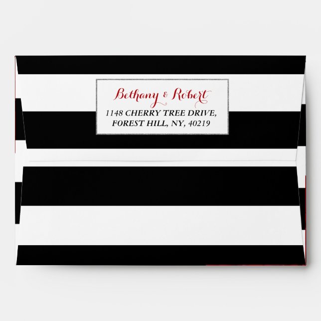 Enveloppe Chic Moderne Luxe Mariage Collection - Roses rouge (Dos (Haut rabat))