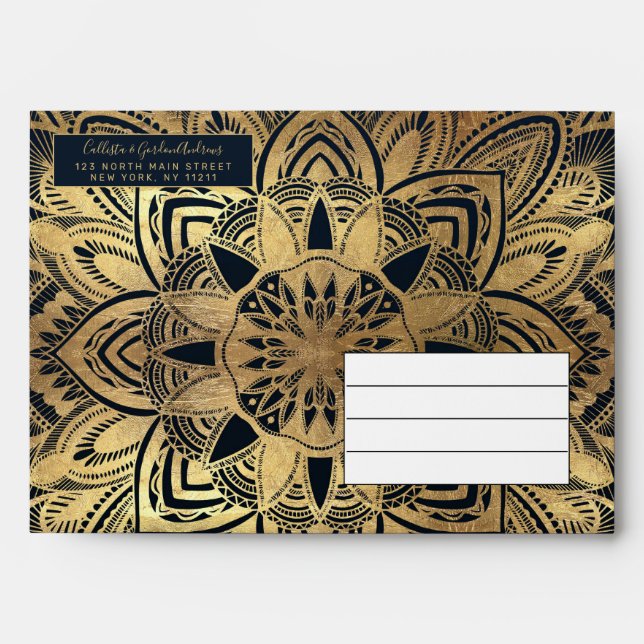 Enveloppe Chic Moderne Marine Blue Gold Mandala (Devant)