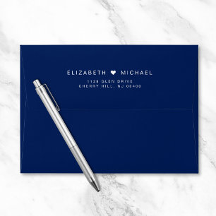 Enveloppe Chic Monogram Marine Mariage bleu Adresse de retou