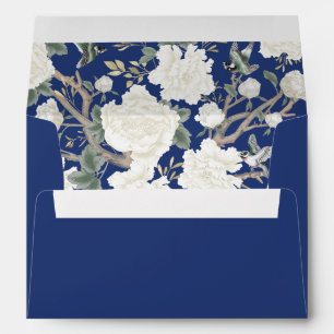 Enveloppe Chic Navy Blue Chinoiserie Peony Birds Porcelain