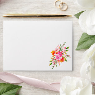 Enveloppe Chic Rose Orange Aquarelle Florale Adresse de reto
