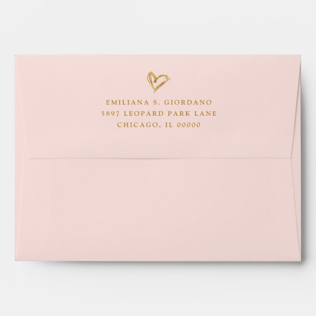 Enveloppe Chic rose vif avec coeur doré (Dos (Haut rabat))
