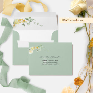 Enveloppe Chic RSVP avec adresse de retour Jaune Floral Vert