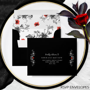 Enveloppe Chic RSVP noir et rouge Mariage gothique victorien