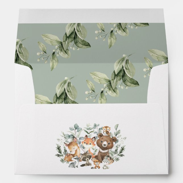 Enveloppe Chic Sage Green Woodland Animaux Retourner Adresse (Dos (Bas))