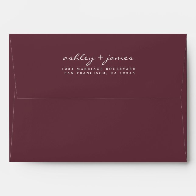 Enveloppe Chic Script Names Burgundy Mariage Adresse de reto (Dos (Haut rabat))