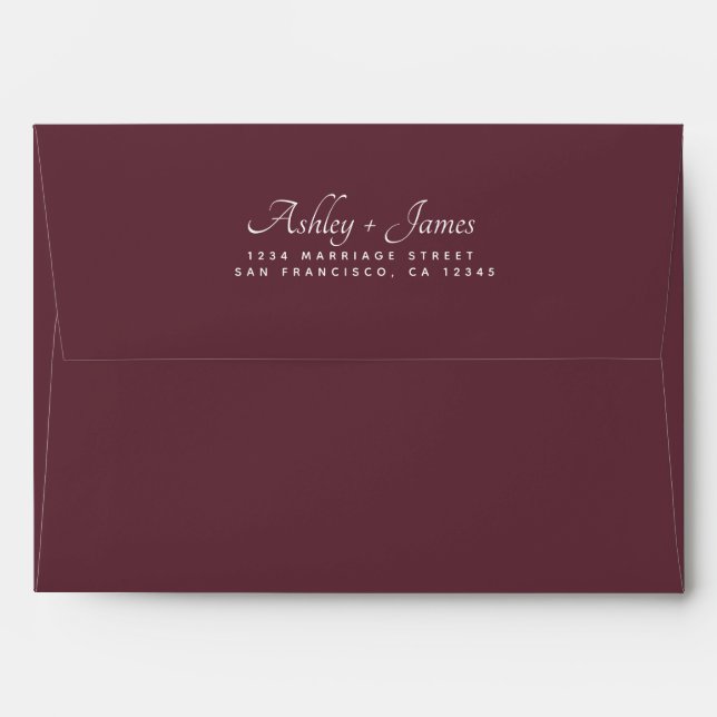 Enveloppe Chic Script Names Burgundy Mariage Adresse de reto (Dos (Haut rabat))