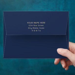 Enveloppe Chic Simple Bleu Marine et Or Adresse de l'Expédit