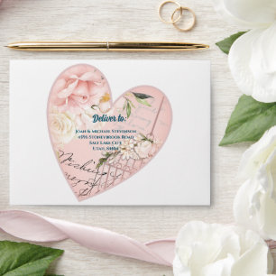 Enveloppe Chic Vintage Flower Heart Mariage Pré-adressé