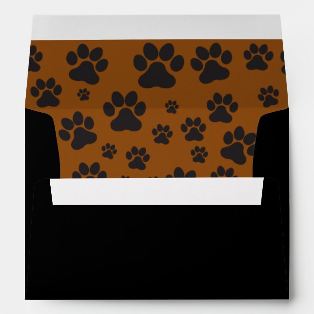 Enveloppe Chien mignon noir empreinte de patte et brun (Dos (Bas))