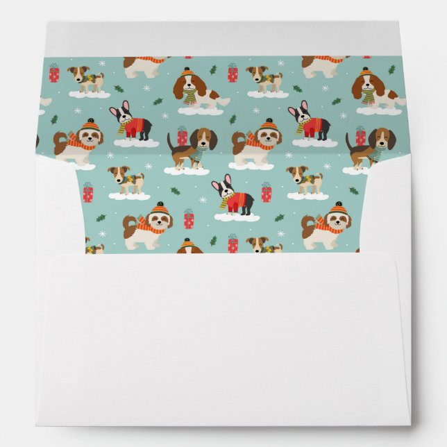 Enveloppe Chiens de Noël en Motif d'Écharpes douillettes (Dos (Bas))