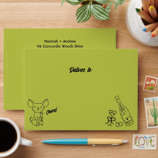 Enveloppe Chihuahua Mariage Doodle tiré main (Desk)