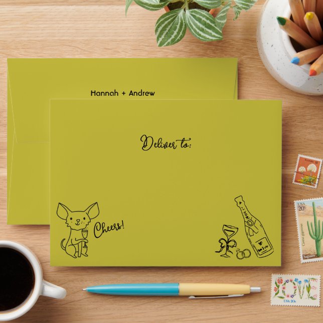 Enveloppe Chihuahua Mariage Doodle tiré main (Desk)