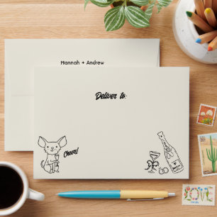 Enveloppe Chihuahua Mariage Doodle tiré main