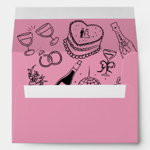 Enveloppe Chihuahua Mariage main tiré Doodle rose
