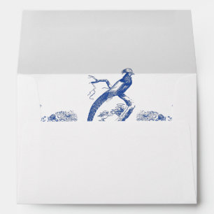 Enveloppe Chine florale bleue et blanche Motif avec oiseaux