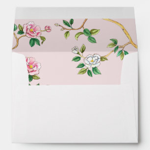 Enveloppe Chine rose et verte doublée retour mariage