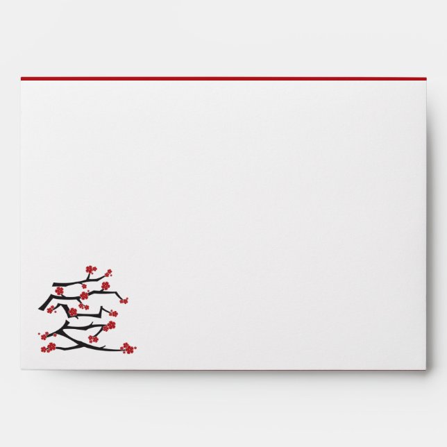 Enveloppe Chinois Ai Love Cerise Blossoms Rouge Sakura Maria (Devant)