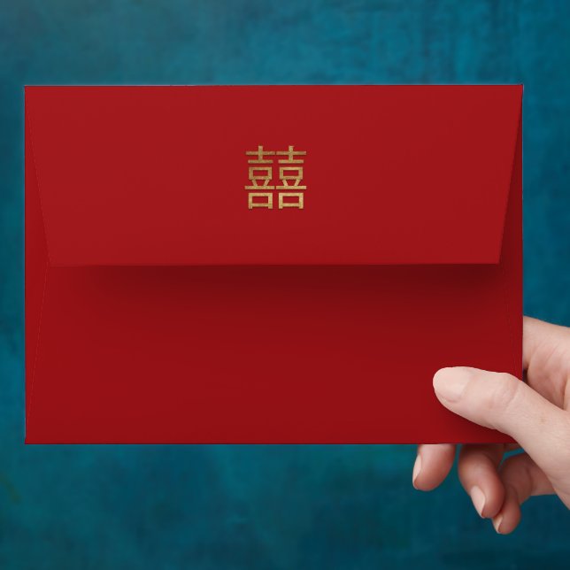 Enveloppe Chinois Double Bonheur Or Insérer Argent Rouge (Hand)