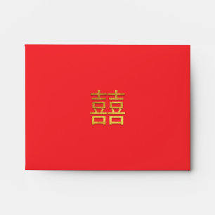 Enveloppe Chinois Double Mariage Bonheur Argent Or Rouge
