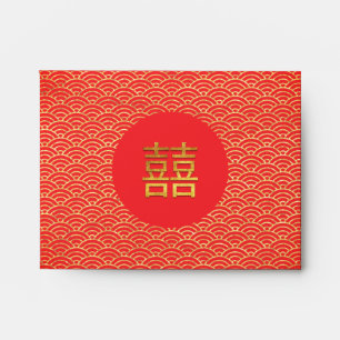 Enveloppe Chinois Double Mariage Bonheur Argent Or Rouge En