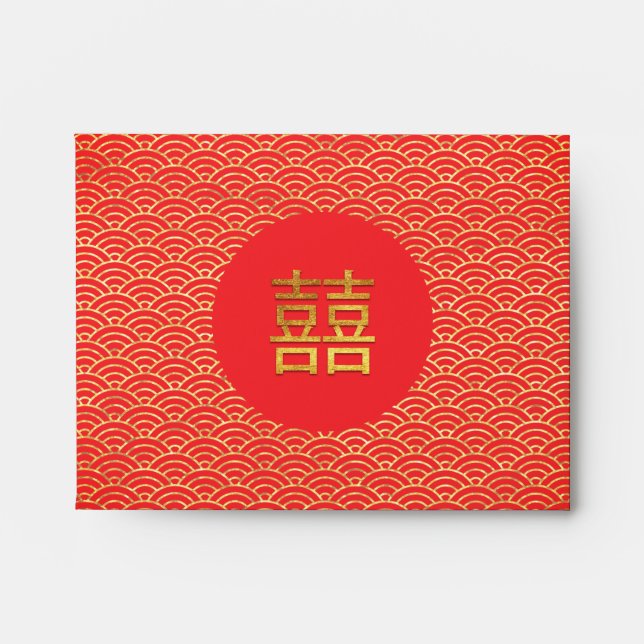 Enveloppe Chinois Double Mariage Bonheur Argent Or Rouge En (Devant)