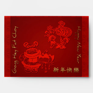 Enveloppe Chinois Nouvel An Enfants Dragon Danse Rouge Env
