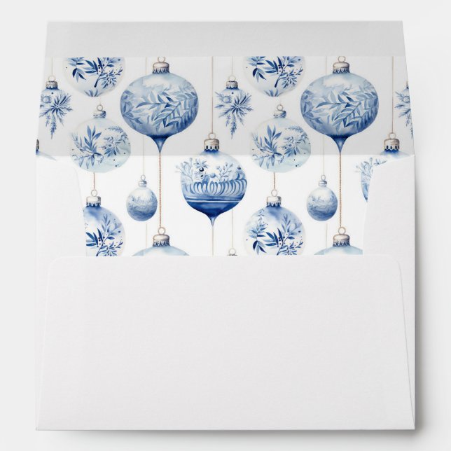 Enveloppe Chinoiserie Bleu & Blanc Ornements de Noël (Dos (Bas))
