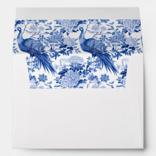 Enveloppe Chinoiserie Florale Oiseaux Paon Bleu Blanc