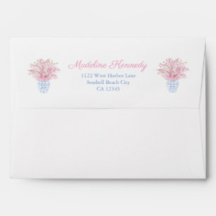 Enveloppe Chinoiserie Mariage rose bleu Adresse de retour