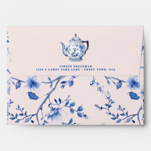 Enveloppe Chinoiserie rose et bleu Branche florale
