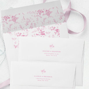 Enveloppe Chinoiserie rose Toile Français Blue Floral Adress