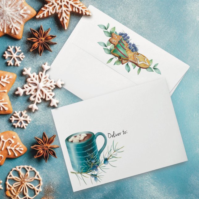 Enveloppe Chocolat chaud avec cookies et aquarelle verte (Créateur téléchargé)