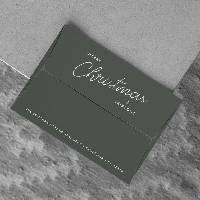 Enveloppe Chrétien moderne | Forest Green Dark Dusky (Personalized Christmas card mailing envelopes for your stylish festive mail in  smoky green)