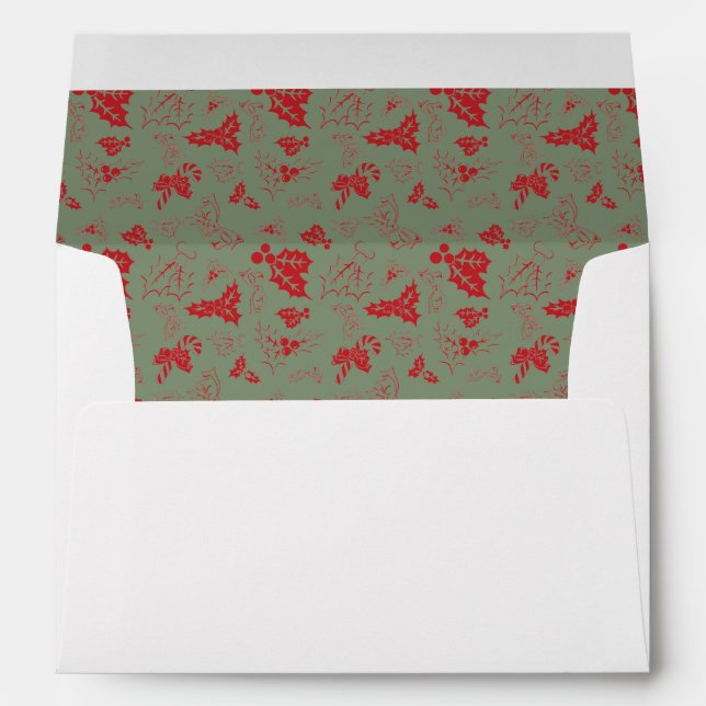 Enveloppe Christmas Bows Candy Canes and Leaves (Dos (Bas))